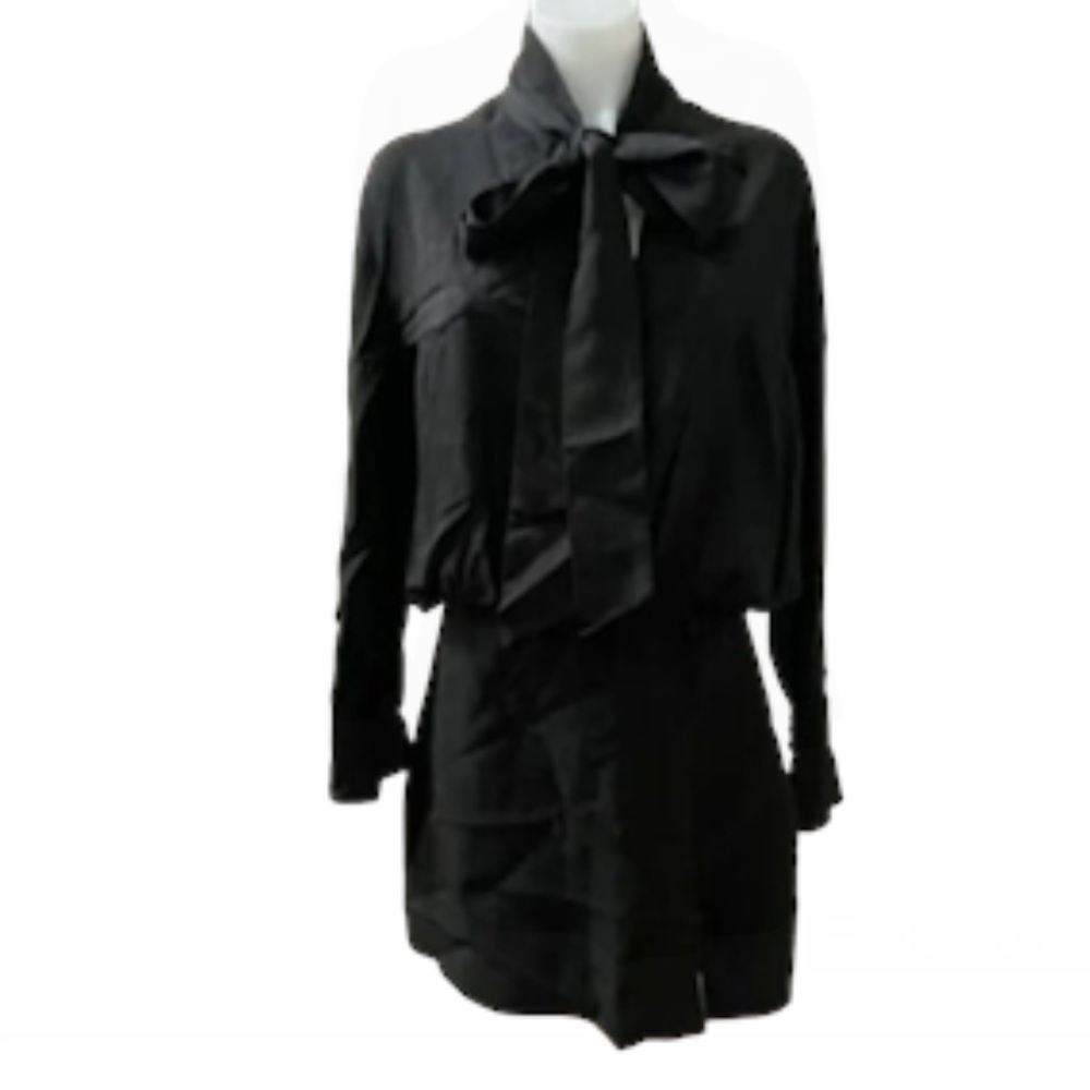 ZARA BLACK BUTTON DETAIL COLLAR TIED DRESS